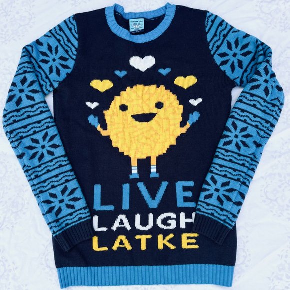 Snowflake Latke Happy Face Sweater Swedish Norwegian Nordic Fun! - Picture 1 of 6